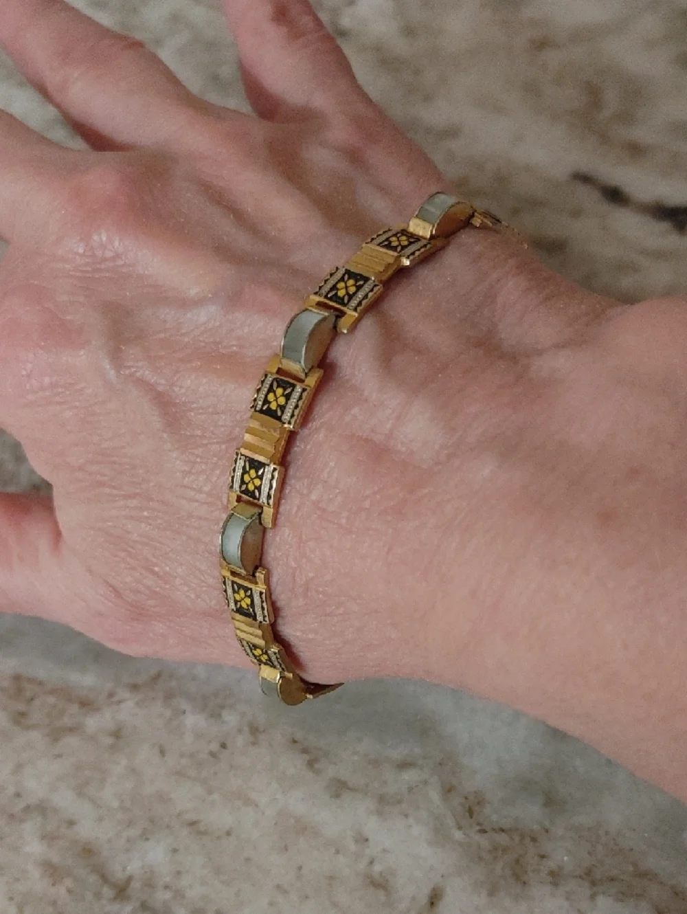 Gold-Tone Yellow Flower Link Bracelet - Women Jewelry